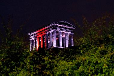Penshaw Monument lit in England colours