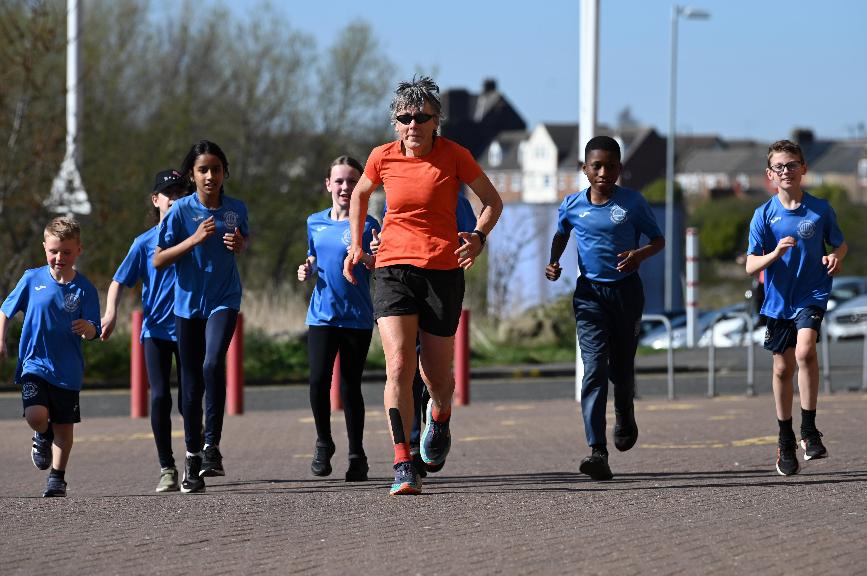 Retired GP Julie Carter at the end of her three challenge to raise funds for Derwent Hill