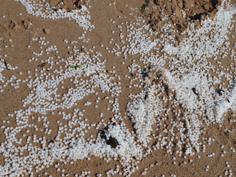 Plastic pellets on beaches